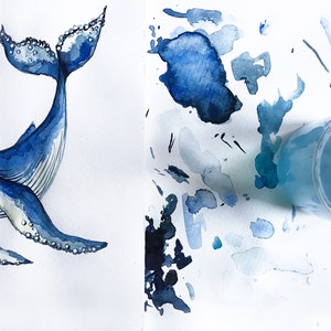 Watercolor Humpback Whale Drawing Fine Art Print, Giclée Print Poster Janine Sommer Animal Drawing image 3