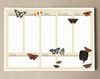 Agenda hebdomadaire DIN A5 papillons illustrations dessins notes papier de bureau