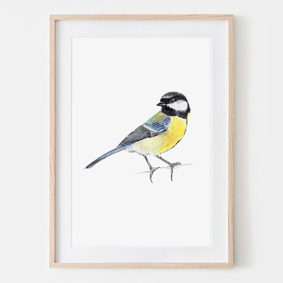 鳥と植物のモチーフ 版画 木製フレーム 朝霧の山村風景木版画