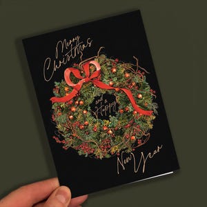 Weihnachtskarte Merry Christmas, Grußkarte Weihnachten Zeichnung Natur Illustration Kranz