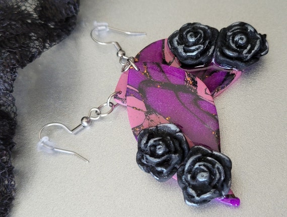 Pink and Purple Clay Earrings / Marbled Clay Earrings / Dangle Earrings / Polymer Clay Accessories / Handmade Gift for Women