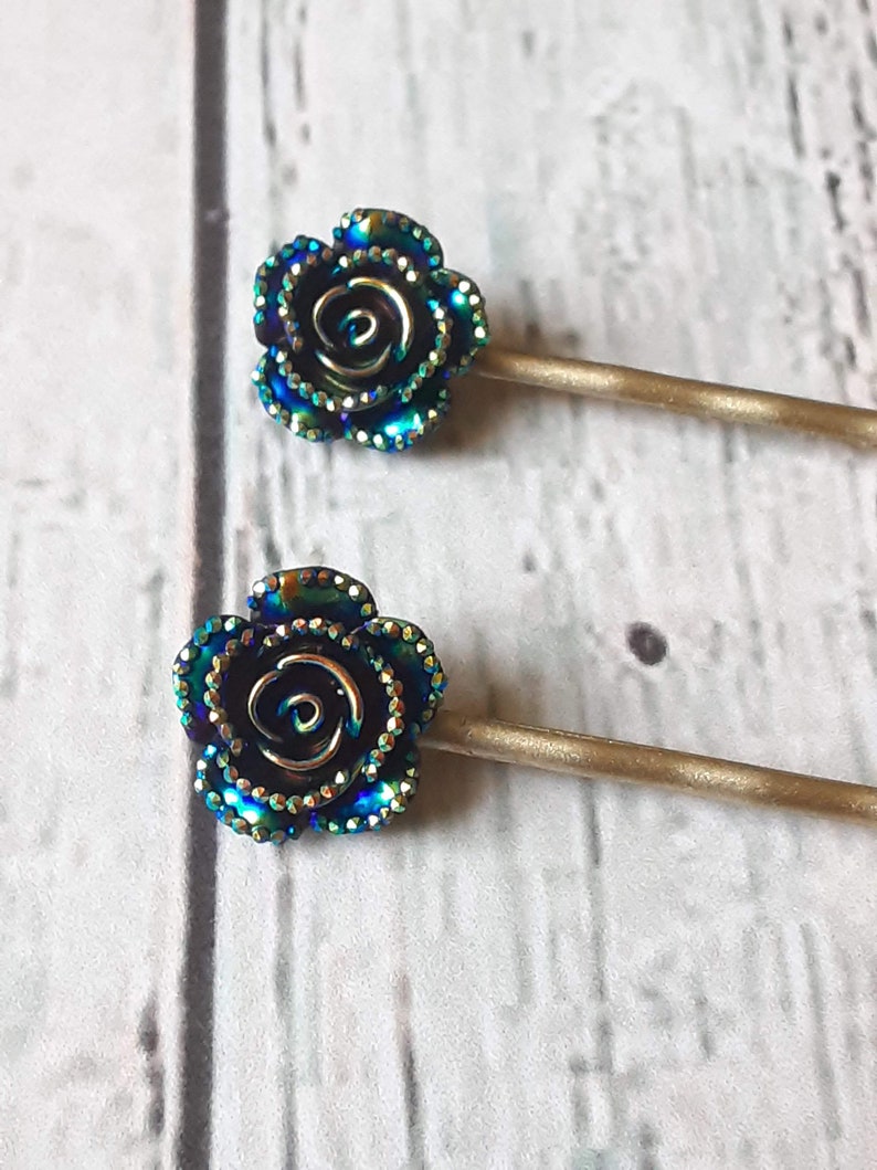 Blue Metallic Bobby Pins Set of 4, Bobby Pins Hair Accessories, Gift