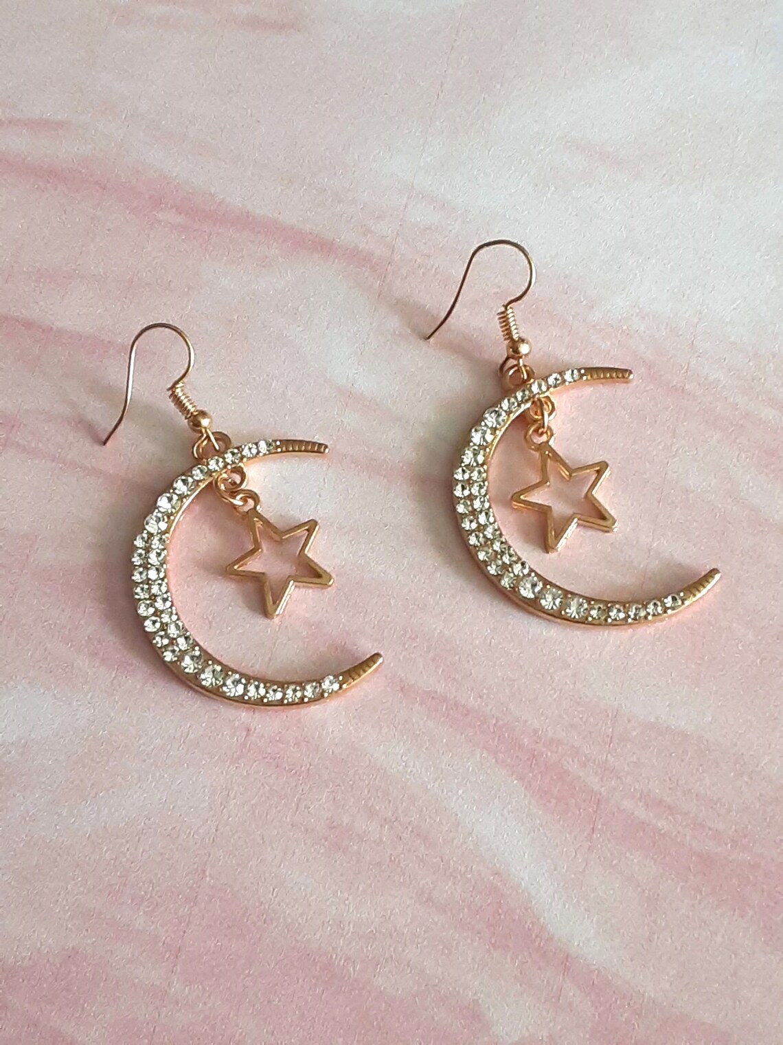 Moon and Star Earrings, Half Moon Earrings, Moon and Star Dangle ...