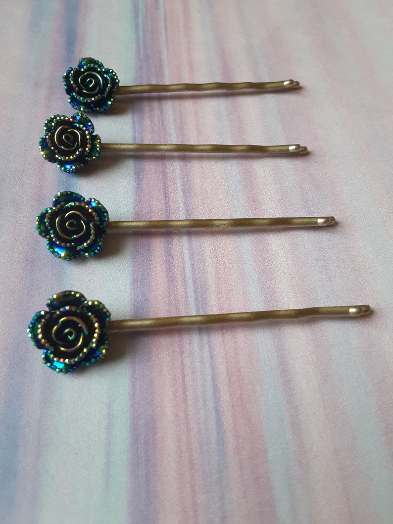 Blue Metallic Bobby Pins Set of 4, Bobby Pins Hair Accessories, Gift