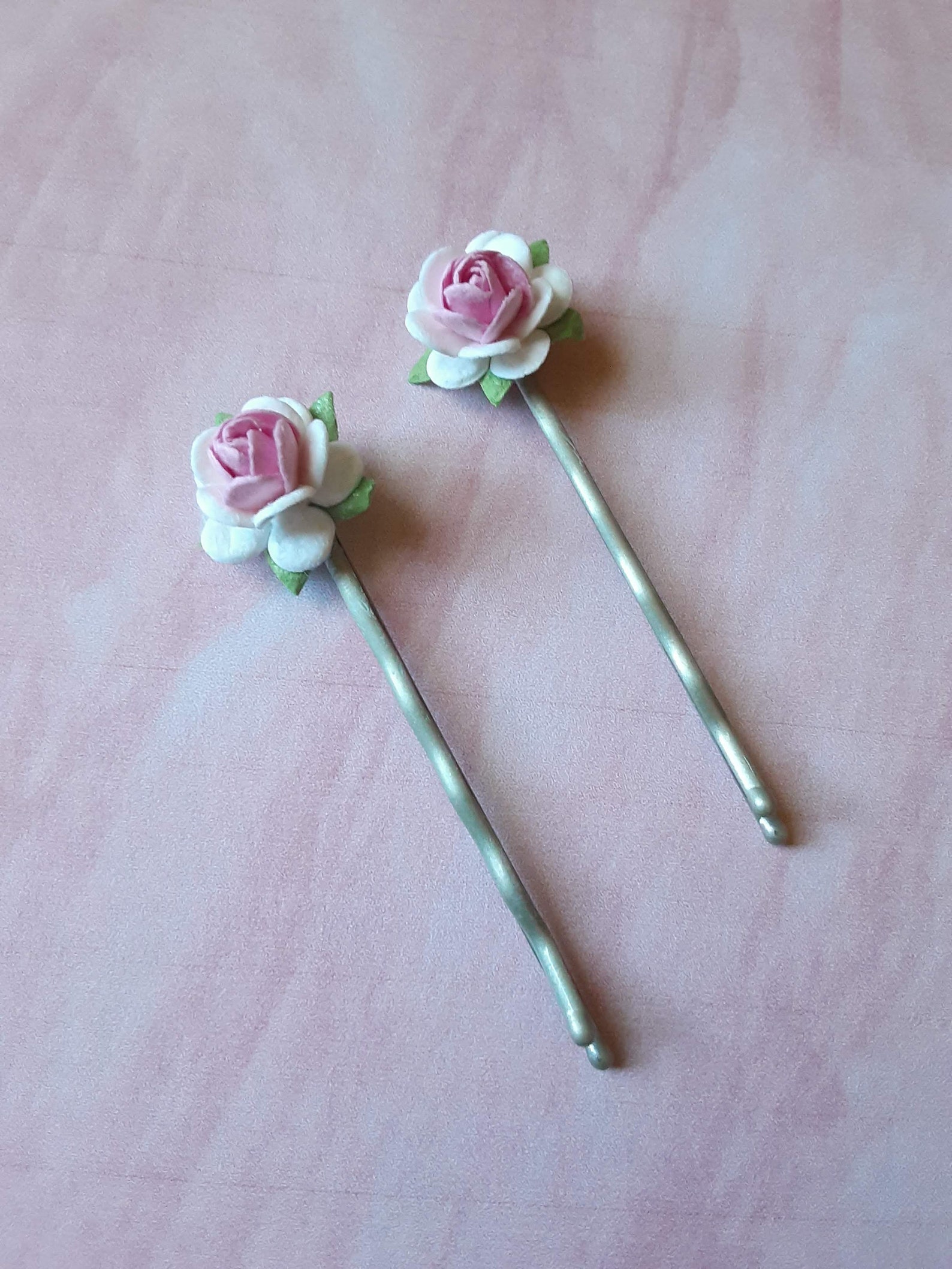 Pink and White Roses Bobby Pins Set of 4 Gift for Her, Hair Accessories ...