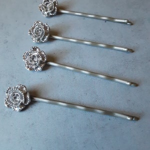 Silver  Metallic bobby pins, Flower Bobby Pins, Gift For Her, Formal Event hair accessories