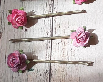 Pink Roses Bobby Pins Set of 4 Floral Bobby Pins Bridal Bobby Pins Gift under 20