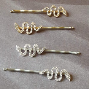 Snake Bobby PIns set of 2, Rhinestone Bobby Pins, Gift for her, Golden or Silver Snake bobby pins