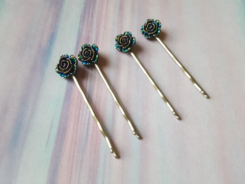 Blue Metallic Bobby Pins Set of 4, Bobby Pins Hair Accessories, Gift