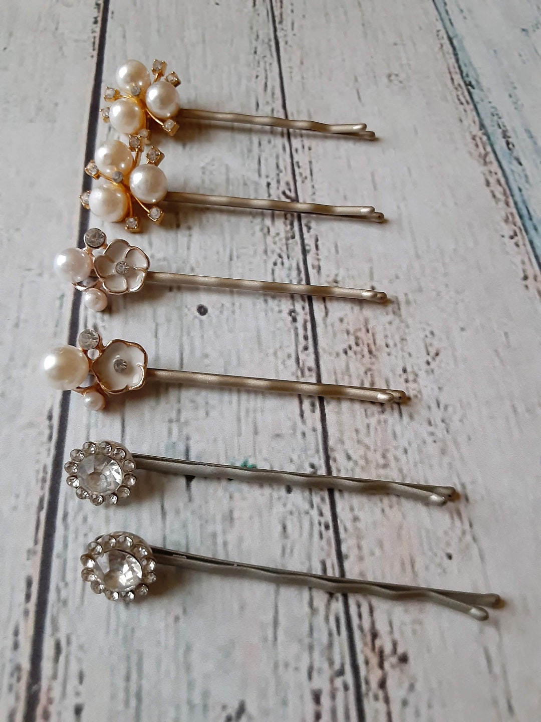 Pearls and Rhinestones Bobby Pins set of 6 Bobby Pins Etsy