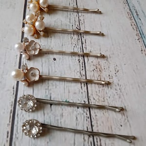 Pearls and Rhinestones Bobby Pins set of 6 Bridal or Bridesmaid Bobby Pins Gift under 20 Best seller bobby pins