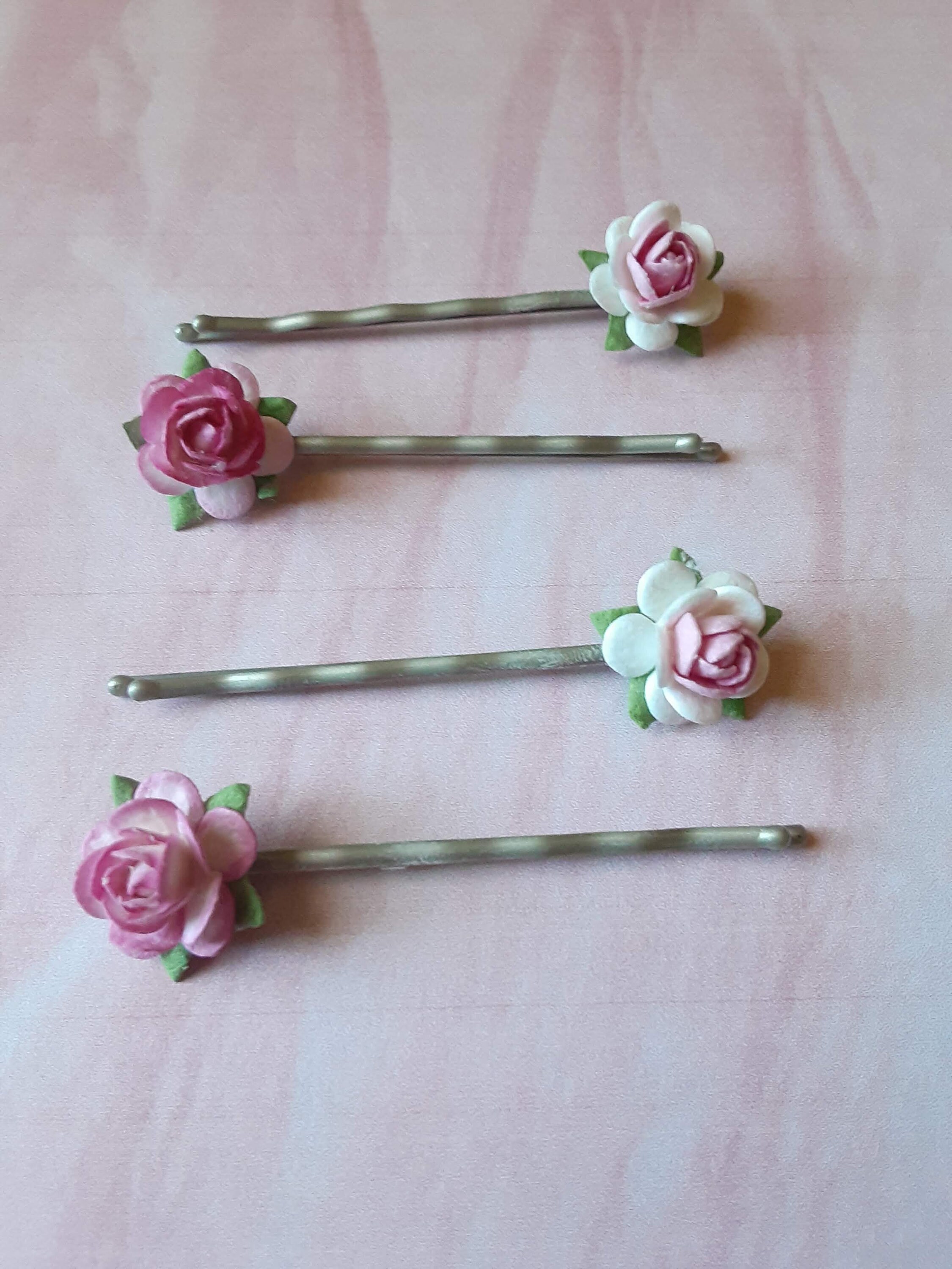 Pink and White Roses Bobby Pins Set of 4 Gift for Her, Hair Accessories ...