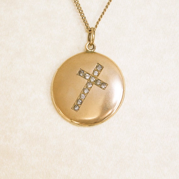 Victorian Cross Locket Necklace, Portate Cross loc