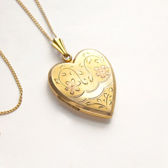 Vintage Gold Filled Heart Locket Necklace, yellow