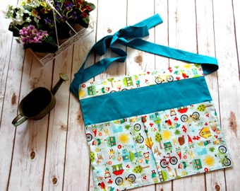 Gardening Apron · Garden Apron · Gnome Apron · Bicycle Apron · Woodland creature apron · Half Apron · Spring Apron - Turquoise Apron - Green