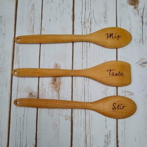 Hostess Gift Herb Towel Wood Burned Spoons Housewarming Gift Set Wedding kitchen Gift Mix Taste Stir Gift Set Lavender Towel image 2