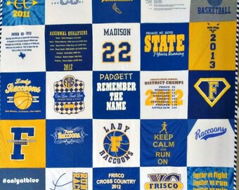 Custom Tshirt Quilt - Various Colors- Tshirt Quilt- Free Shipping