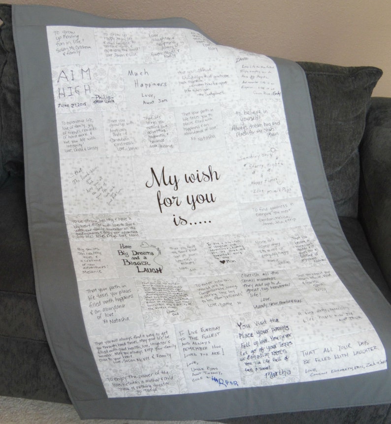 Personalized Autograph Quilt ~ Throw Size ~ Wedding Guest Book Alternative ~ Baby Shower Guest Book Alternative ~ Graduation ~ Retirement