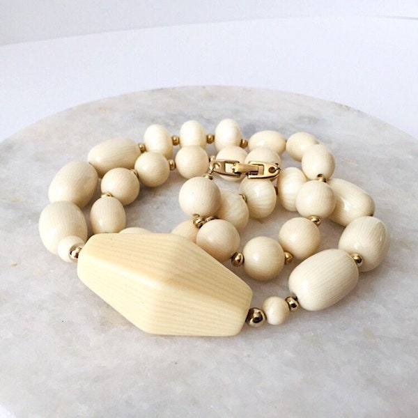 Vintage Napier, faux ivory plastic, 1980's beaded necklace