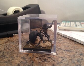 Fantasy Hero fighting Giant Spider - 2 inch Decorative Diorama Cube