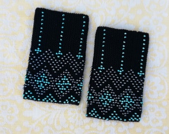 Black beaded wrist warmers