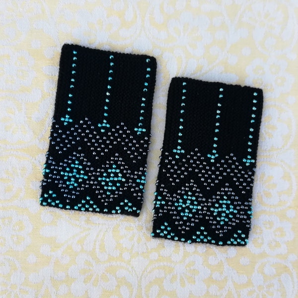 Black beaded wrist warmers