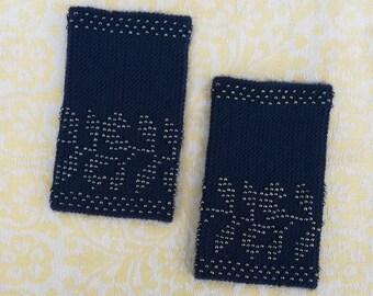 Blue beaded wrist warmers