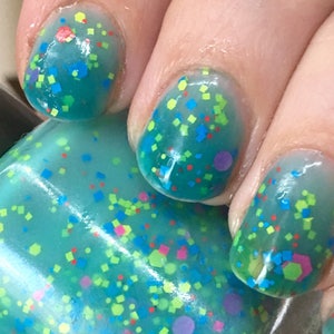 Mathematical! Nail Polish - color changing turquoise to cream with neon glitter / vegan / nontoxic / cruelty free