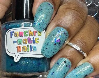 San Junipero Nail Polish - teal blue/green with shredded glitters