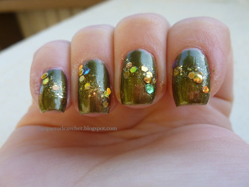 Fistful of Latinum Nail Polish holographic gold glitter top coat / vegan / nontoxic / cruelty free image 4