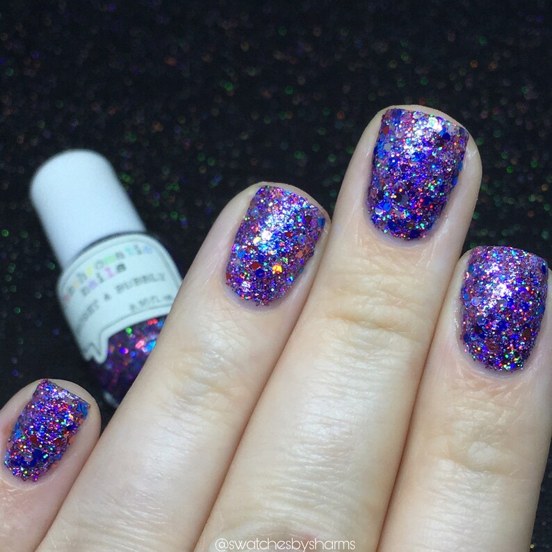 Bright and Bubbly Nail Polish holographic purple glitter bomb / vegan / nontoxic / cruelty free image 6