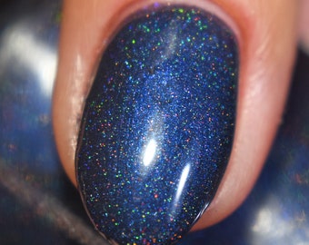 Reborn In The Great Cycle Nail Polish - deep cobalt blue scattered holo