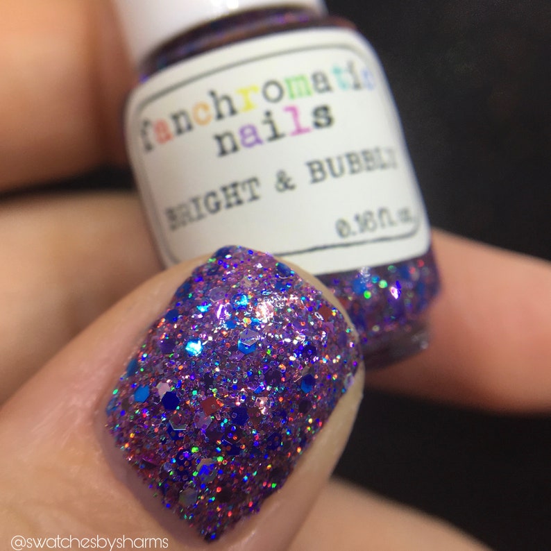 Bright and Bubbly Nail Polish holographic purple glitter bomb / vegan / nontoxic / cruelty free image 8