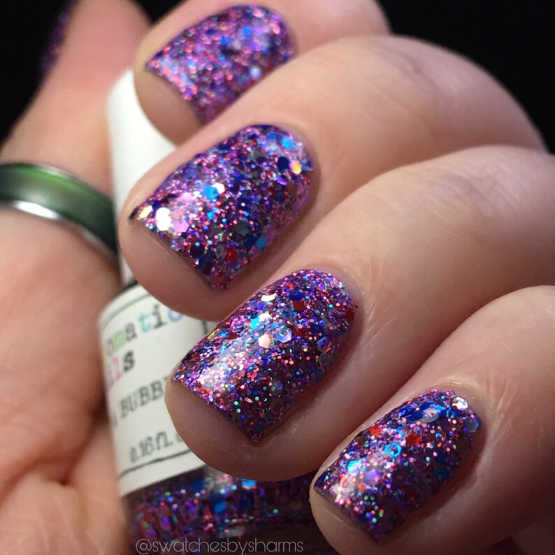 Bright and Bubbly Nail Polish holographic purple glitter bomb / vegan / nontoxic / cruelty free image 2