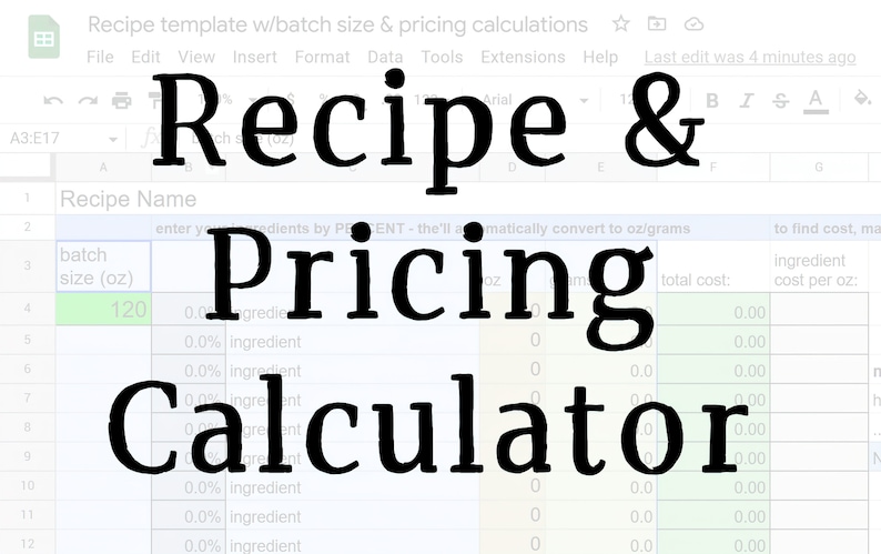 Tool for Makers: Recipe Formulation Tool Spreadsheet w/Proportion & Pricing Calculations image 1