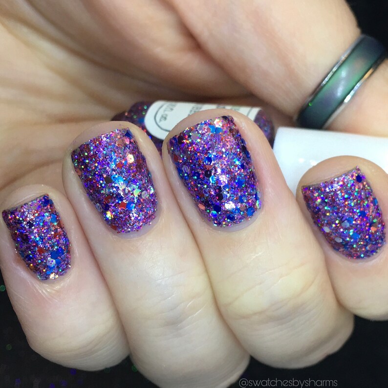 Bright and Bubbly Nail Polish holographic purple glitter bomb / vegan / nontoxic / cruelty free image 1