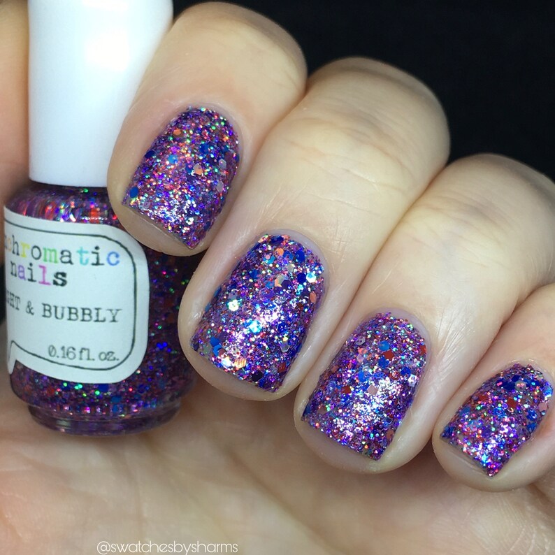 Bright and Bubbly Nail Polish holographic purple glitter bomb / vegan / nontoxic / cruelty free image 5