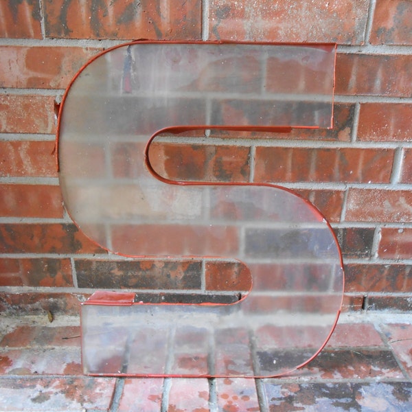 Large Reclaimed Plastic Sign Capital Letter "S", Weathered Clear, Deco Style, Industrial Salvage, Home Decor, Office Decor, Industrial Decor