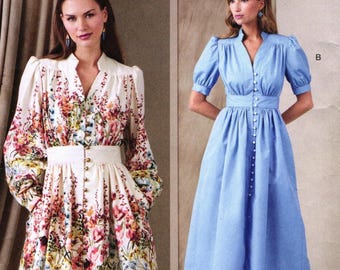Vogue V1934 Sömnadsmönster: Skjortklänning med kantmönster och puffärmar
