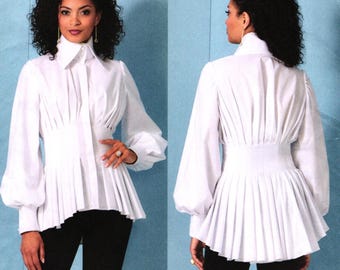 Vogue V1845 Sewing Pattern: Julio Cesar Designer Pleated Peplum Shirt