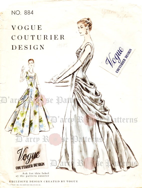 Items similar to Vogue 884 Evening Dress Sewing Pattern Vintage 1950s ...