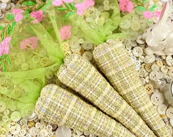 Green Tweed Carrots (Set of 3): Farmhouse Easter Basket Fillers