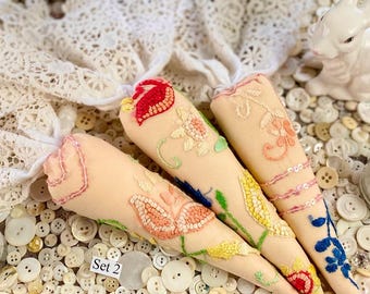 Embroidered Fabric Carrots: Peach Spring Decor with Lace (Set of 3)