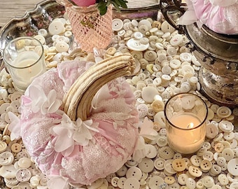 Luxury pumpkin Centerpiece set, Pink Velvet pumpkin wedding decor, maximalist tablescape, Romantic Glam Home, Lush textured beaded fabric