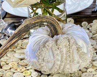 Lace & Pearl Pumpkin Centerpiece Set, Luxury wedding centerpiece, maximalist Fall tablescape, Bridal table decor, Lush textured pumpkins