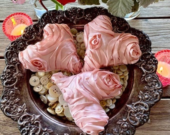 Pink Rosette Fabric Heart: Valentine Tiered Tray Decor