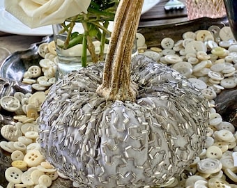 Silver Pumpkins, Velvet pumpkins, luxury home decor, fall centerpiece, fancy halloween, maximalist, glam wreath attachment, autumn neutral