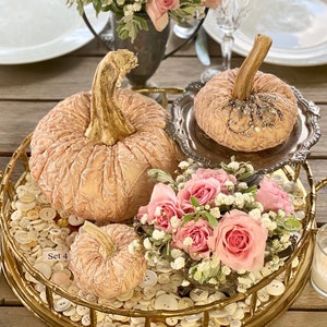 Peach pumpkins with jewels, Velvet Pumpkins with Real Stems, cinderella Pumpkins, Fall Wedding, Decorative centerpiece, Glam Fancy Glitz