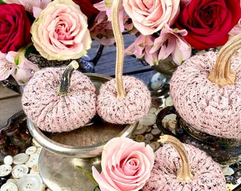 Luxury pumpkin Centerpiece set, Pink Velvet pumpkin wedding decor, maximalist tablescape, Romantic Glam Home, Lush textured tweed fabric