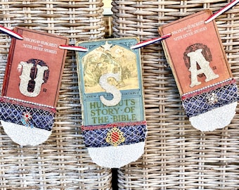 USA banner, 4th of July decor, 250th anniversary,Vintage USA Patriotic Decorations, Independence Day bunting, 1776 Americana, one of a kind